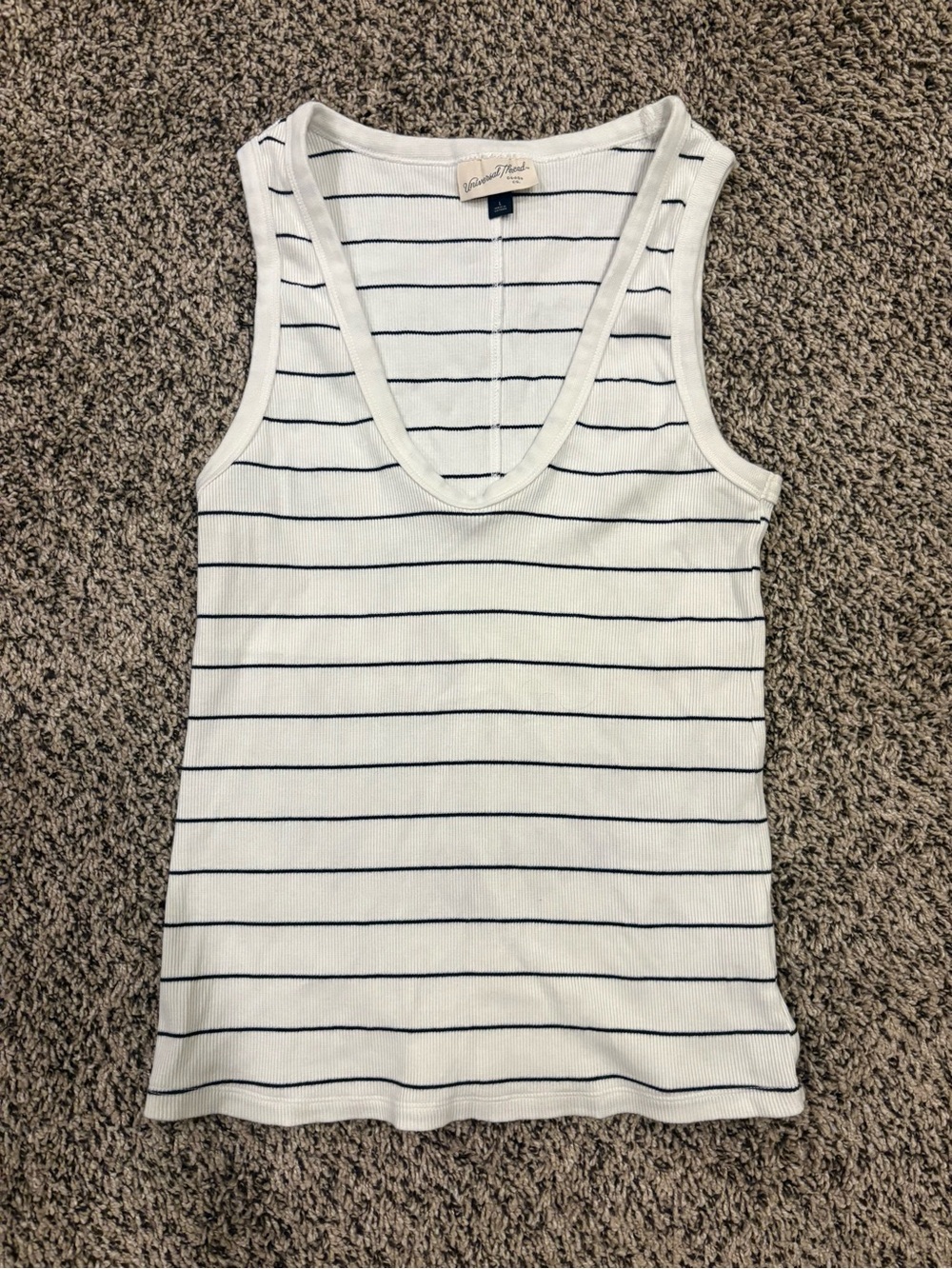 Universal Thread White & Navy Striped V-Neck Tank